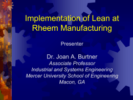 288LectureJMB Implementation of Lean at Rheem Manufacturing