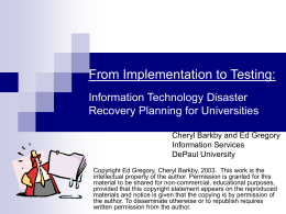 From Implementation to Testing: IT Disaster Recovery