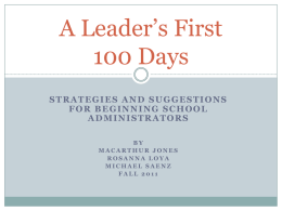 Fall 2011: A Leader`s First 100 Days