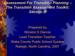 Assessment For Transition Planning - NC-DCDT