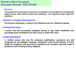 Permit to Work Procedure Document Number: KOC.SA.004 Purpose