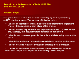 Procedure for the Preparation of Project HSE Plan : Doc. No