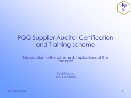 PQG Supplier Auditor Certification and Training scheme