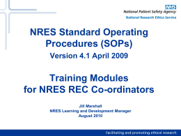 NRES SOPs Training Modules for Co-ordinators