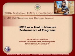 HMIS as a Tool to Measure Performance of