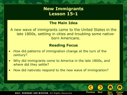 Lesson 15-1: New Immigrants