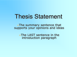 Thesis Statement - Pioneer Middle School