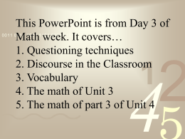 Math I Unit 3 – Questioning, Discourse, and Vocab