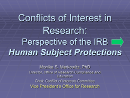 Conflicts of Interest in Research: Perspective of the IRB