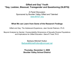 Gifted and Gay* Youth - Boulder Valley Gifted and Talented