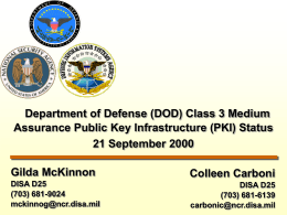 Department of Defense Class 3 Medium Assurance PKI Status