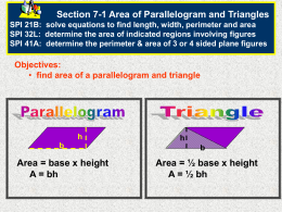 7-1 PPT Area of Parallelograms nd Triangles