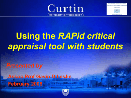 Using the RAPID critical appraisal tool with students