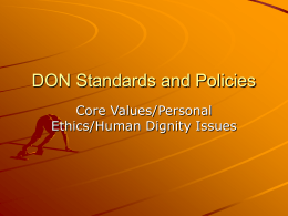 Core Values/Personal Ethics/Human Dignity Issues