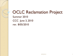 OCLC Reclamation Project - Yale University Library