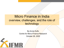 Micro Finance in India overview, challenges, and the role of