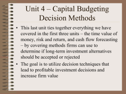 Unit 4 – Capital Budgeting Decision Methods