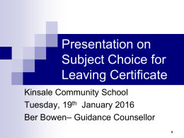 Presentation to Y4 parents re subject choice for progression to Y5
