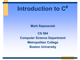 Introduction to C# - Computer Engineering Department