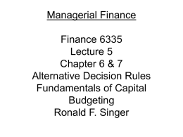 Advanced Corporate Finance Finance 7330 Lecture 2A Ronald F