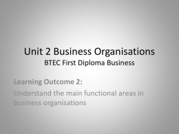 Unit 2 Business Organisations BTEC First Diploma Business
