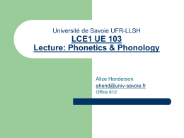 Université de Savoie UFR-LLSH LCE1 UE 103 CM de Phonétique