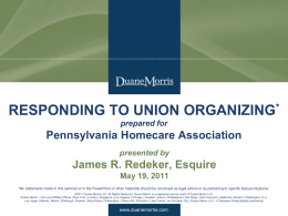 RESPONDING TO UNION ORGANIZING prepared for Pennsylvania