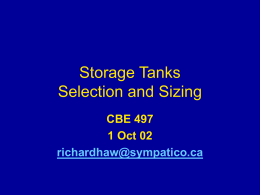 Storage Tanks Selection and Sizing