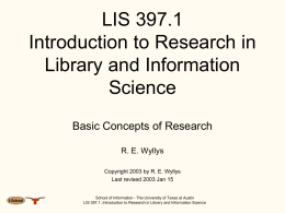 LIS 397.1 Introduction to Research in Library and Information Science