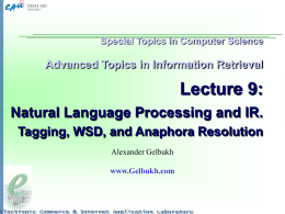 Lecture 9: Natural Language Processing and IR