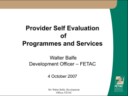 FETAC Self-Evaluation of Programmes and Services