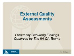 Common Observations from External Quality Assessments