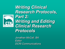 Writing Clinical Research Protocols General Considerations Parts of
