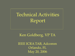 Report on Technical Activities to Adcomm, ICRA