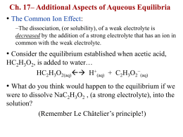 Ch. 17– Additional Aspects of Aqueous Equilibria
