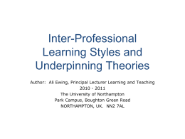 Inter-Professional Learning Styles and Underpinning Theories