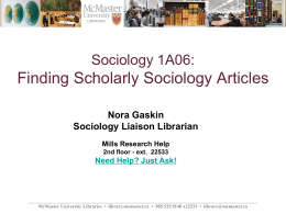 Sociology 1A06: Finding Books and Articles
