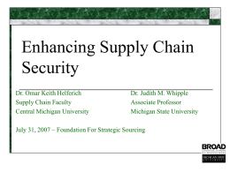 Enhancing Supply Chain Security - Foundation for Strategic Sourcing