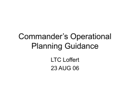 Commander`s Operational Planning Guidance