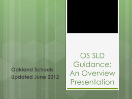 OS SLD Guidance: An Overview of the Document