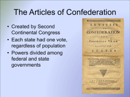 The Articles of Confederation Created by Second Continental