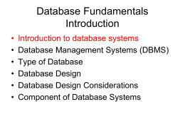 Database Fundamentals Introduction