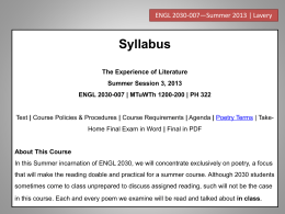 Syllabus - The Homepage of Dr. David Lavery