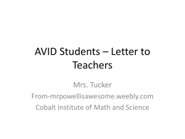 AVID Students * Letter to Teachers