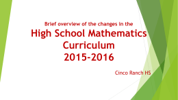 High School mathematics Curriculum Update 2015-2016