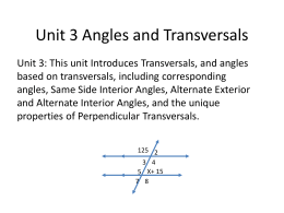 Unit 5 Angles and Transversals