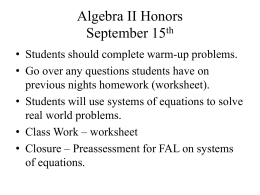 Algebra II Honors September 15th