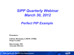 SIPP Quarterly Webinar March 30, 2012