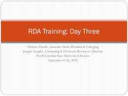 RDA Training: Day Three - Your Home Page NCSU Libraries