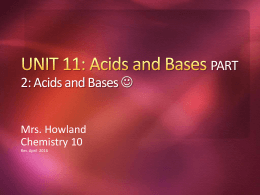 CHEMISTRY UNIT 11 CLASS NOTES Acids and Bases